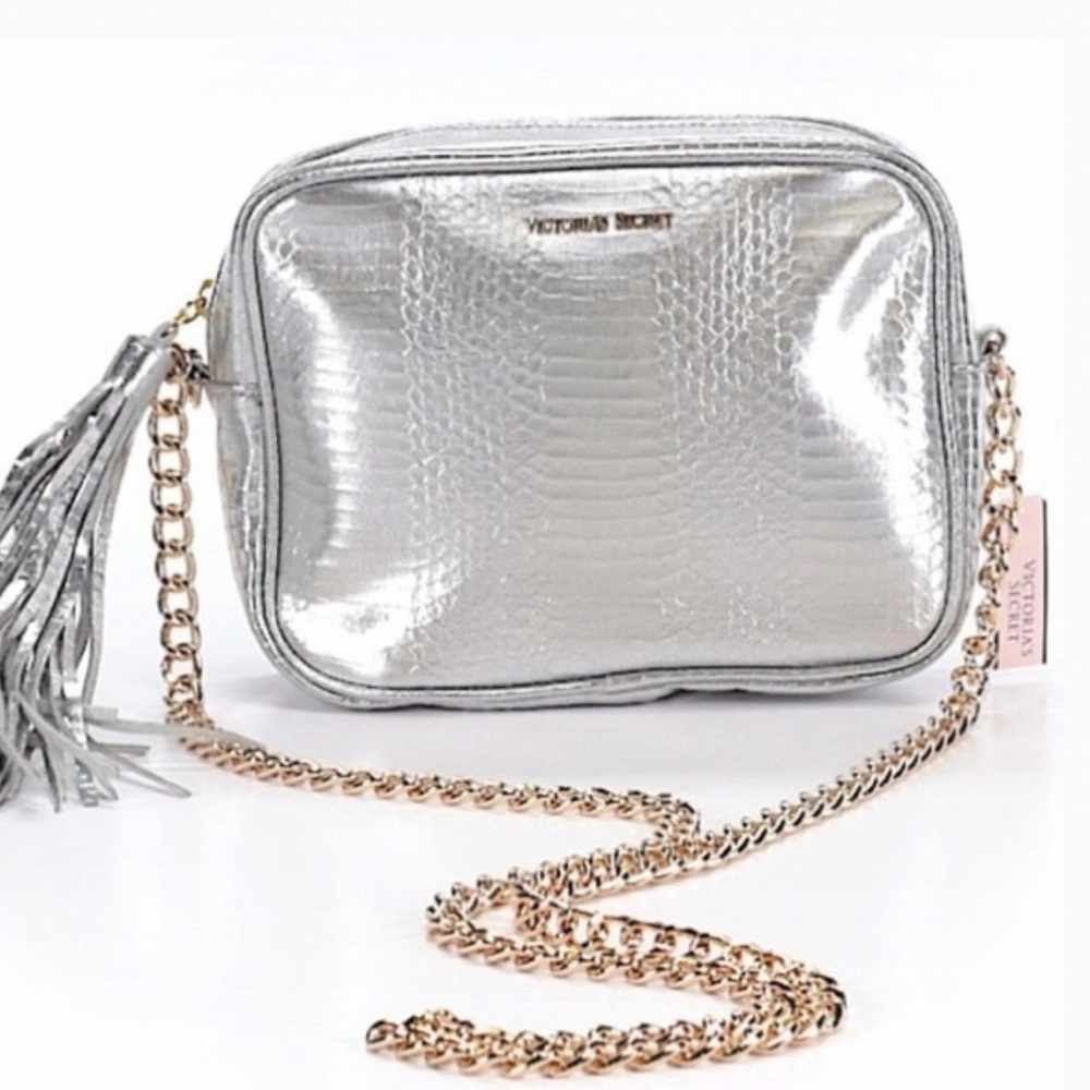Victoria’s Secret Women’s Python Print Sliver Tassel Chain Strap Crossbody Bag